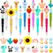12 Pieces Beadable Pens Kit with Silicone Focal Beads, Animal Style, Black Ink, for DIY School Supplies